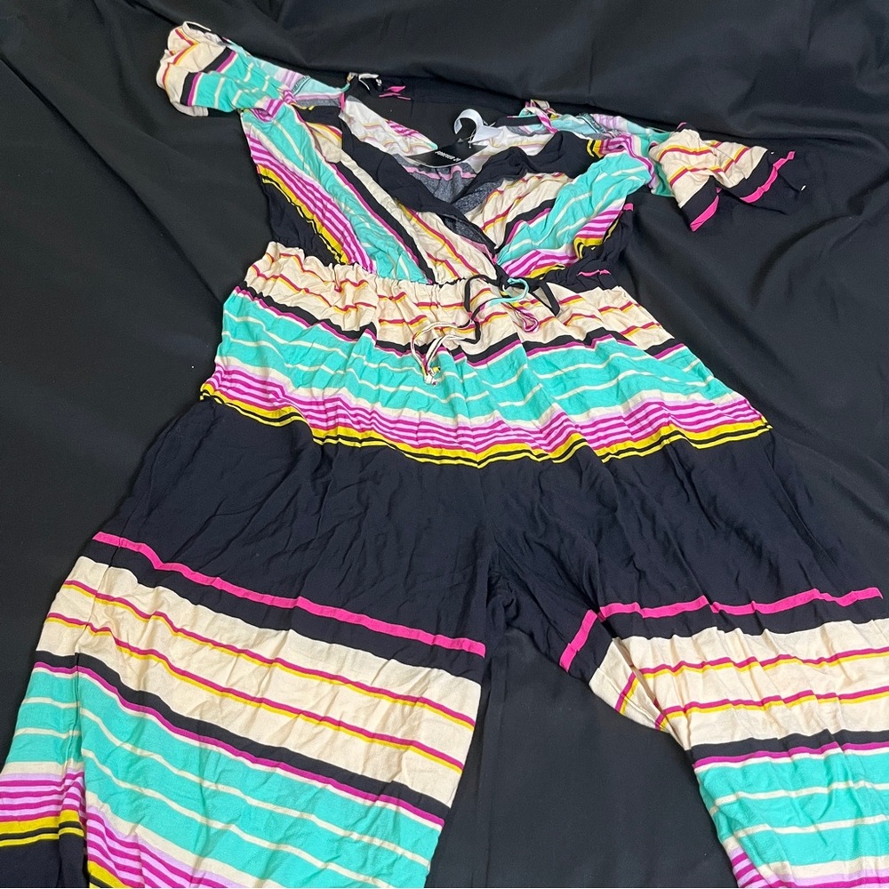 NWT Forever 21 Open Shoulder Stripes Palazzo Jumpsuit